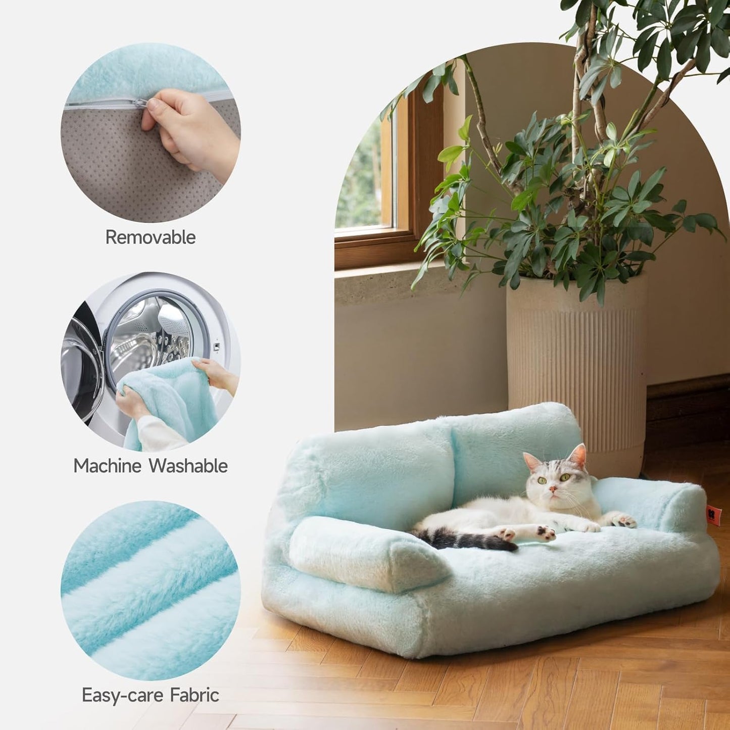MEWOOFUN Plush Cat Bed For Indoor Cats also Fluffy Small Dog Bed For Puppies- Washable